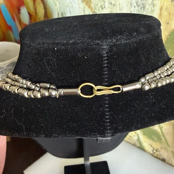 Vintage Multi-Strand Beaded Necklace Red Stone Charms Antique Gold SilverTone - Picture 4 of 6